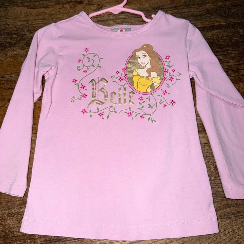 Vintage Y2K Disney Store Pink Long Sleeve T-Shirt Belle Beauty and the Beast
